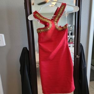Red and gold bodycon dress